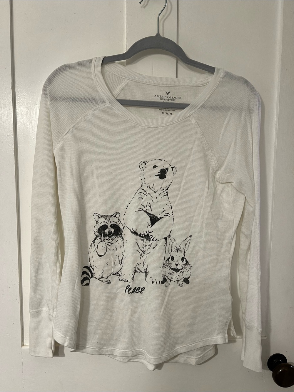 American Eagle Outfitters White Thermal Crewneck Top